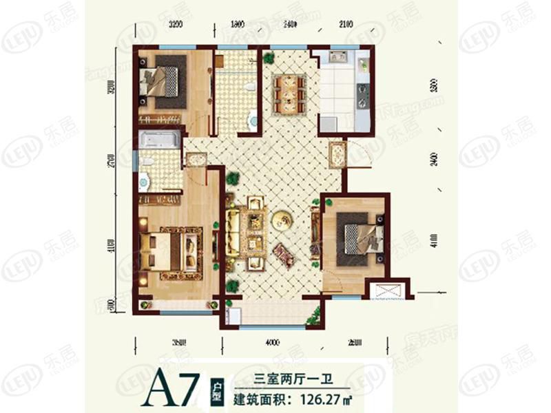 包頭裝修方案住建風(fēng)景三室兩廳一衛(wèi)126.27平方米